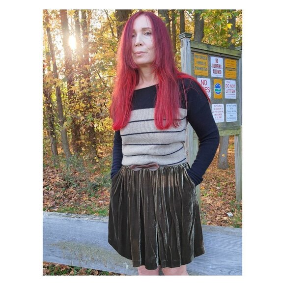 SANDRO NWT Joyau Leather Trim Bow Gathered Velvet Skirt - Picture 6 of 11